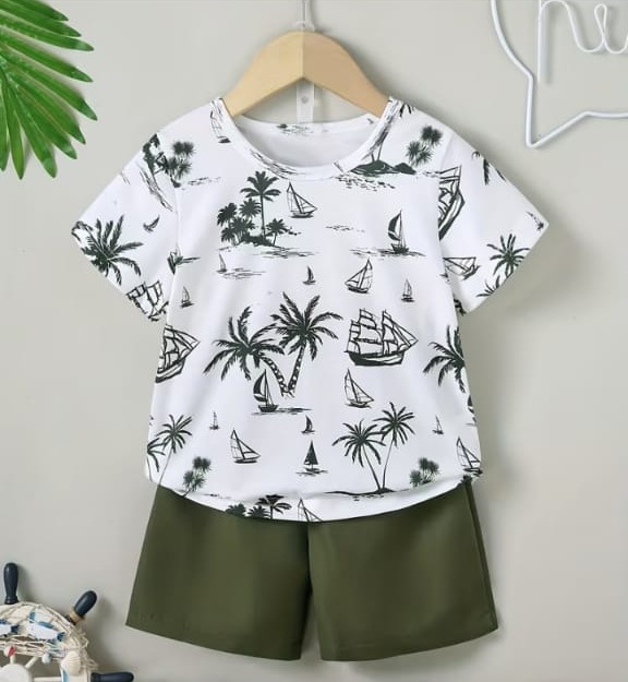 Conjunto de verano para niños con camiseta de manga corta y cuello redondo