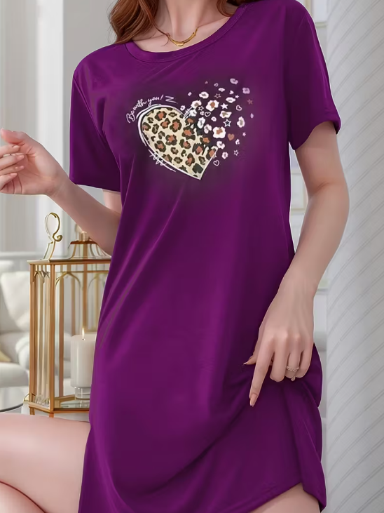 Camisón de Manga Corta con Diseño de Corazones