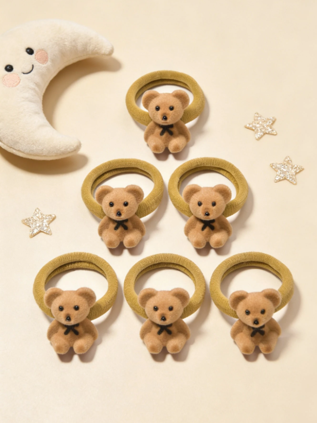 Scrunchies para el cabello con diseño de oso de dibujos animados, accesorios de cabello adorables