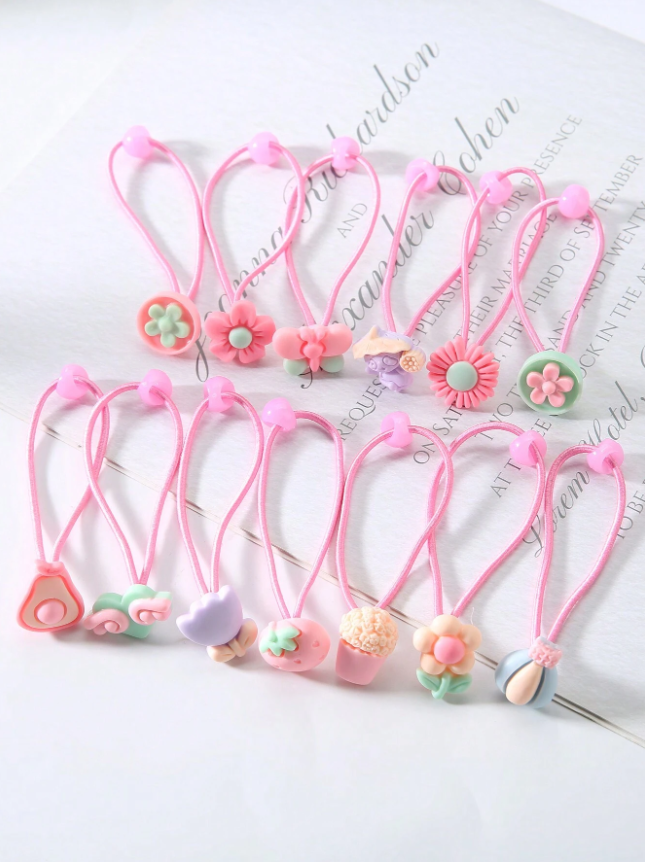 Scrunchies para el cabello con flores y lazos de colores aleatorios para niñas