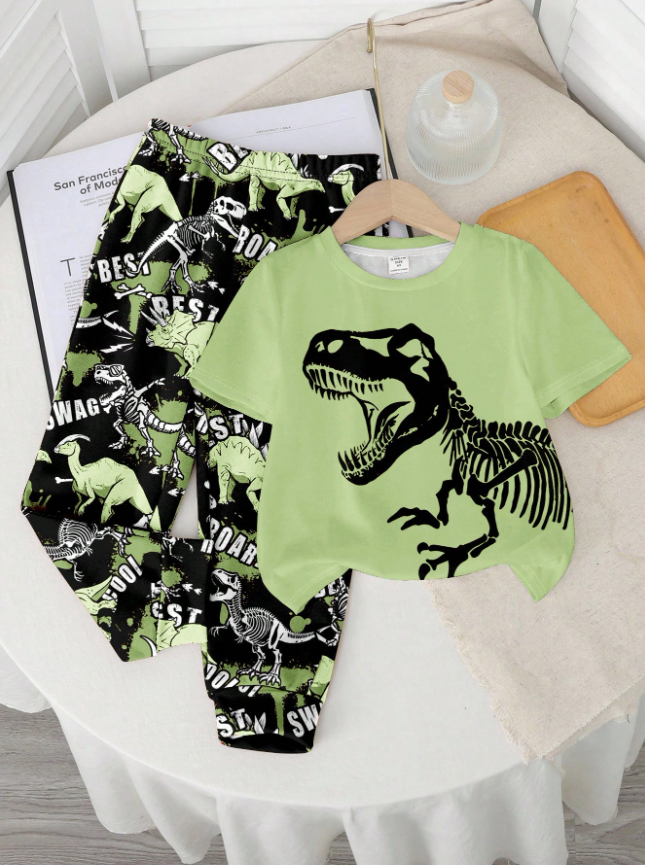 Set de 2 piezas con estilo casual para niño pequeño, camiseta de manga corta con cuello redondo y pantalon