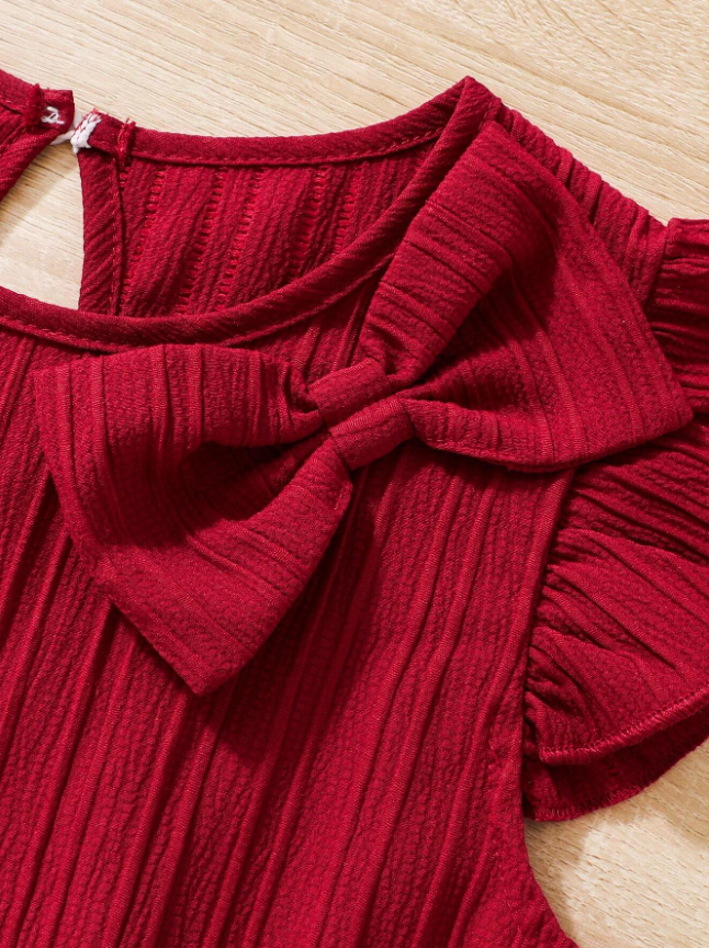 SHEIN Chica preadolescente Vestido con lazo delantero ribete con fruncido