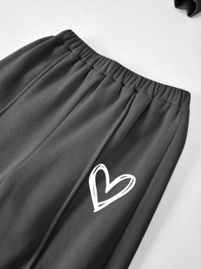SHEIN Girlism Conjunto de niña preadolescente con sudadera amplia de manga larga con capucha y pantalón ancho tipo chándal en unicolor