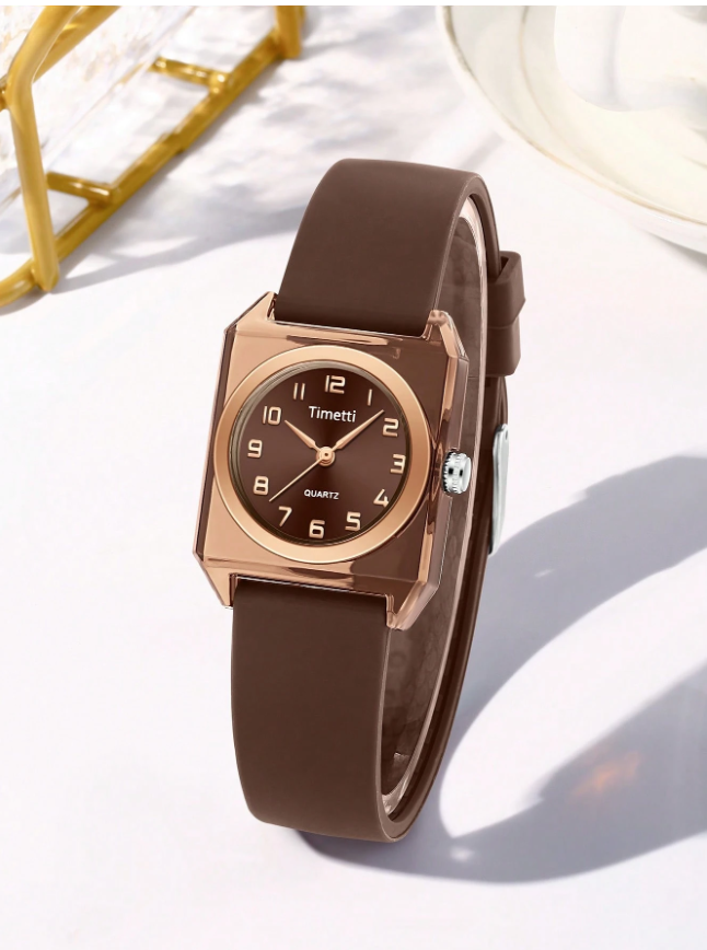 1 pieza Reloj de pulsera de mujer de movimiento de cuarzo con banda de silicona estilo minimalista y artístico