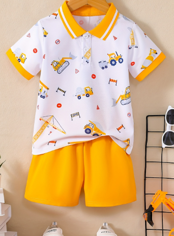 2 piezas de camisa de solapa con estampado gráfico de camión de construcción